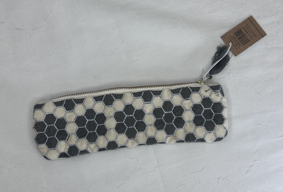 CREATIVE CO-OP Embellish Cotton Zipper Cosmetic Pouch Pencil Case 10”x3