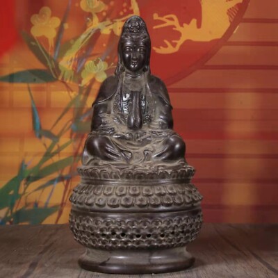 Censer Incense Holder Burner Yixing Clay Zisha Kwan Yin Buddha Statue-image