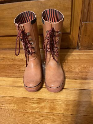 Hunter Rain Boots Lace Up Orange Mid Wide Calf Festival US Size 7-image