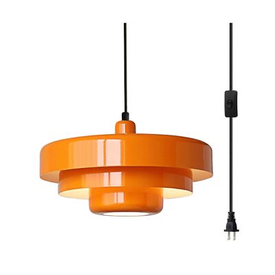 Plug in Pendant Light Mid Century Hanging Lamp with Plug in Cord Orange Penda...-image