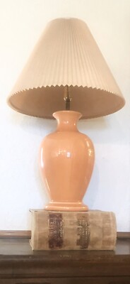 Vintage Mid Century Coral Orange Glazed Ceramic Pottery Accent Large Lamp Decor-image