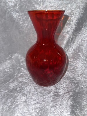 Vintage Amberina Deep  Orange Vase Mid Century  5 1/4” Hand Blown Gorgeous Vase-image