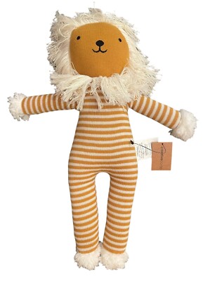 New w/ Tags Creative Co-Op Plush Cotton Knit Lion with Orange Stripes-image