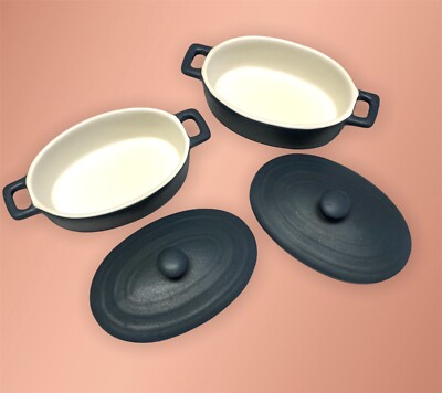 Set of 2 Creative Co-Op Ceramic Mini Cocotte Blue Individual Casserole Dish-image
