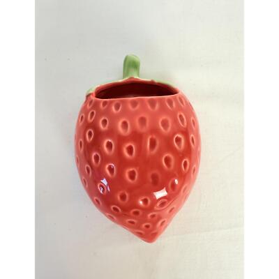 Creative CoOp Red Ceramic Strawberry Shaped Open Top Wall Pocket Vase 3.75”-image