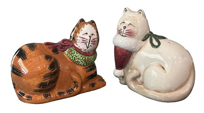 Christmas Cats Salt Pepper Shaker Earthenware Orange White By Sakura-image