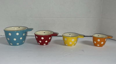 Ceramic Measuring Cups Polka Dot Multicolor Pattern By Creative Co-op Set Of 4-image