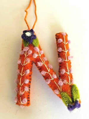 Wool Felt Embroidered & Appliqued Alphabet Boho Letter 