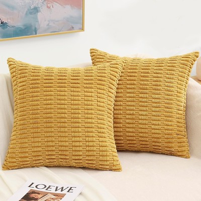Mustard Yellow Decorative Throw Pillow Covers 18x18 Set of 2 Soft Corduroy St...-image