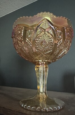 VINTG IMPERIAL GLASS CARNIVAL MARYGOLD ORANGE FOOTED BOWL/COMPOTE-image