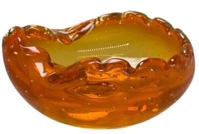 Vintage MCM  Hand Blown Orange Bullicante Art Glass Bowl Trinket Ashtray-image