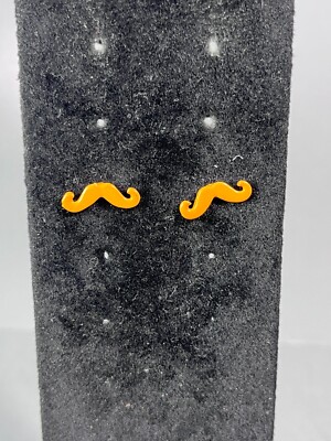Orange Moustache Studded Earrings Mid Century Retro Modernist Pierced  0.125