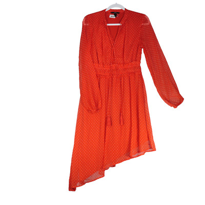 Vero Moda Orange Dress Womens Size M Sheer Sleeves Smocked Waist Lightweight-image