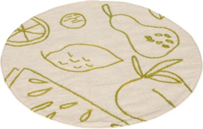 Creative Co-Op Fruit Embroidered Cotton/Linen Placemat, Natural & Green Set 0f 4-image