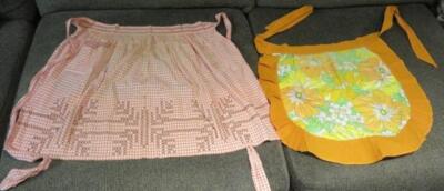 Pair of Mid-Century Skirt-Style Aprons Orange Incl. Gingham & Floral Pattern-image