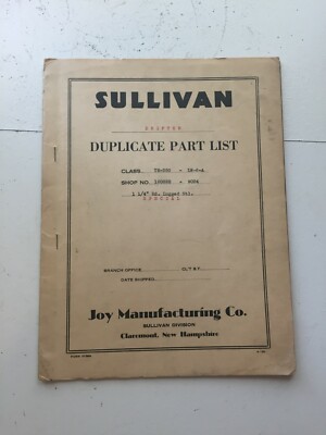 Sullivan Duplicate Part List Class TM-350 - LW-6-A Drifter Special Form 5136A-image