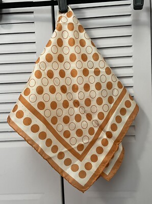 MCM Geometric Burnt Orange 22.5” Square Scarf Circles, Rolled Edges, Mid Century-image