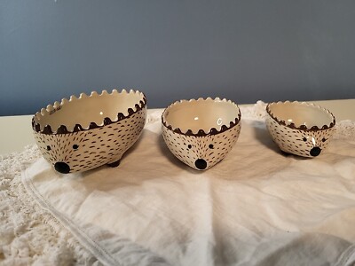 3 ~ Creative Co-Op Hand Painted Stoneware Hedgehog Measuring Cups-image