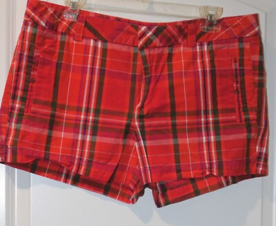 Shorts Size 12 Petite JCP Orange Red Plaid Chino Mid Rise Cotton JC Penney-image