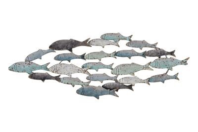Creative Co-Op Rubber Wood School of Fish Wall Décor, Distressed Turquoise -image
