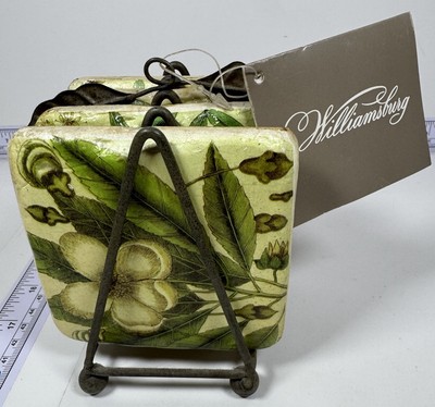 Williamsburg Creative Co-Op Ceramic Garden Story Coasters Set With Metal Holder-image