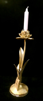 NWOT CREATIVE CO-OP HEAVY CAST METAL CANDLE HOLDER w/TAPER - Budding Flower-image