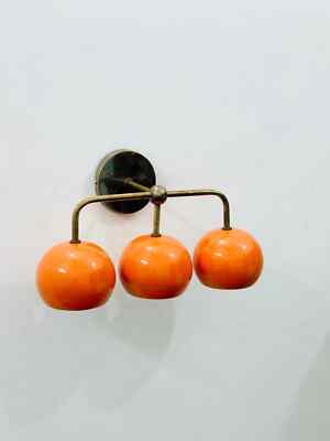 Orange Brass Wall Fixture 1950s Mid Century Brass Italian Wall Diabolo Lights-image