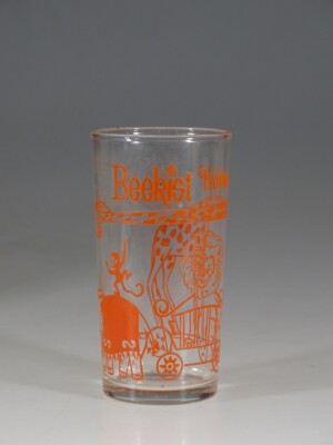 Vintage Canadian Advertising Beekist Honey Circus Orange Tumbler c.1965-image
