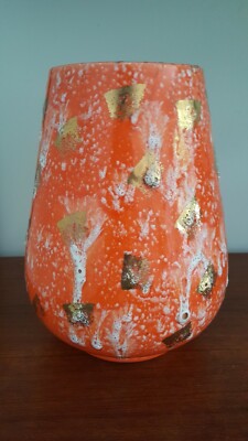 Vtg Mid Century Royal Fleet Pottery CA Lava Textured Drip Vase-image