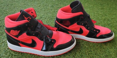 Nike Air Jordan 1 Mid Black Patent Leather Hot Punch BQ6472-800 US 7.5 EU 38.5-image