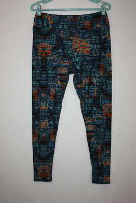 LuLaRoe Tall Curvy TC Leggings Navy Blue Orange Geometric Design -image