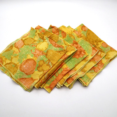 Cloth Napkins Set of 6 Cotton Vintage-Style Mid-Century Fruit Yellow Orange 15