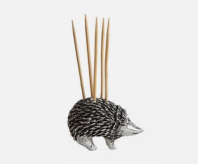 Hedgehog Pewter Toothpick Holder, Creative Co-op NEW In Package with Label-image