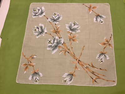 Mid-Century Modern Peach And White Floral Hankie - 15” By 15 1/2”-image