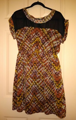 Ya Brown / Orange Large Polyester Short Sleeve Dress-image