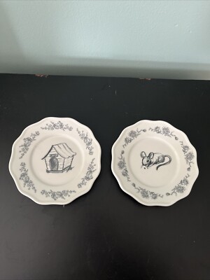 Set Of 2 Creative Co-op Dog House Fido & Mouse Saucer 5.5” Plate Black White EUC-image