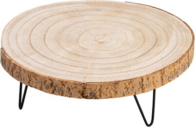 Creative Co-Op Paulownia Pedestal with Metal Legs, 11 Inch, Natural Wood Color-image