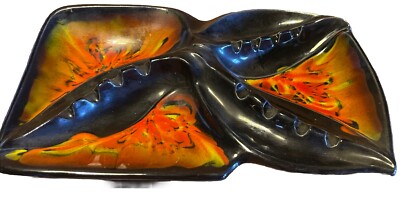 Mid-Century California Pottery Orange Drip Glazed Centerpiece Cigar Ashtray 12”-image