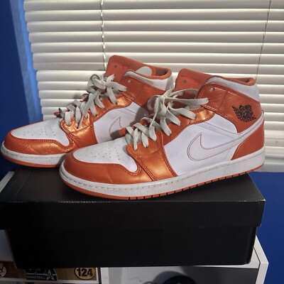 Size 11Air Jordan 1 SE Mid Electro Orange Used with box -image