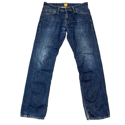 Hugo Boss Mens Jeans Straight Regular Medium Blue Washed Orange 58 W32 L30 *-image