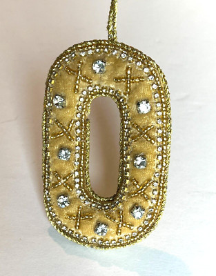 Creative Co-Op Monogram Initial Gold Velvet Beaded Ornament Letter 