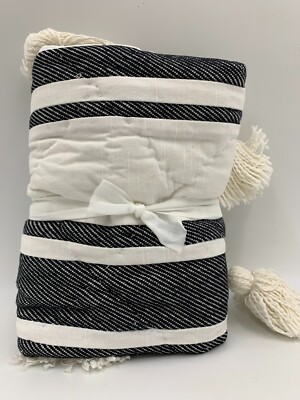 Pottery Barn Black Mesa Striped Handcrafted Quilted Tassel Sham Standard #1284C-image