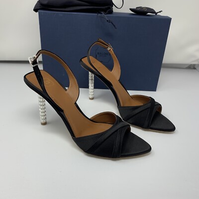 Malone Souliers Womens Joss Black Mules Strap Heel Shoes 41 Crystal NIB S0414-image