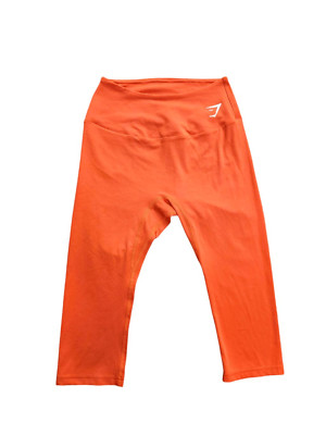 Gym Shark Womens Leggings Capri Pants Medium Coral Orange Mid Rise Cropped-image