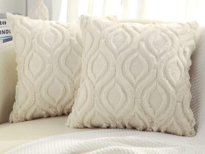 18x18” Throw Pillow Covers Set of 2, Decorative DecorUhome Covers In Cream-image