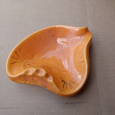 VTG 1970?s Mid Century Modern Cigarette Ashtray USA Orange And Brown 6.5 Inches-image