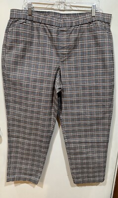 Lands' End Womans Pull On Pants Size 18 Black & Orange Plaid Mid Rise w/Pockets-image