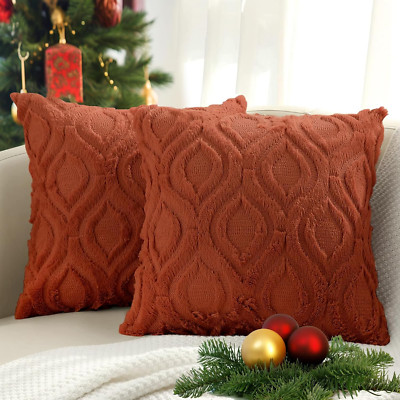Decoruhome Christmas Decorative Throw Pillow Covers 18X18, Soft Plush Faux Wool -image