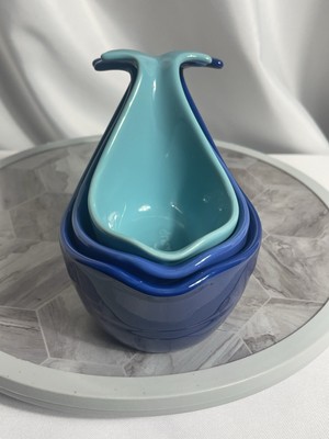 Creative Co-Op Nautical Nesting Measuring Cups Set Stoneware Blue & Teal Whales-image