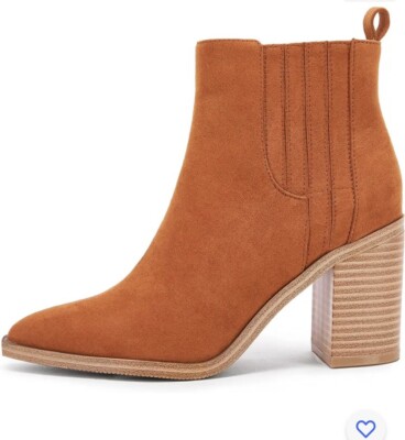 Womens Ankle Boots Slip on Pointed Toe Chunky Block Mid Heel  8 Orange-image